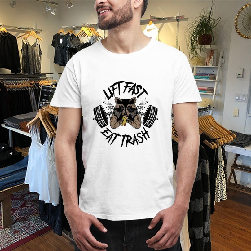 Official Lift Fast Eat Trash Raccoon Shirts Unisex , , , Long Sleeve Tee