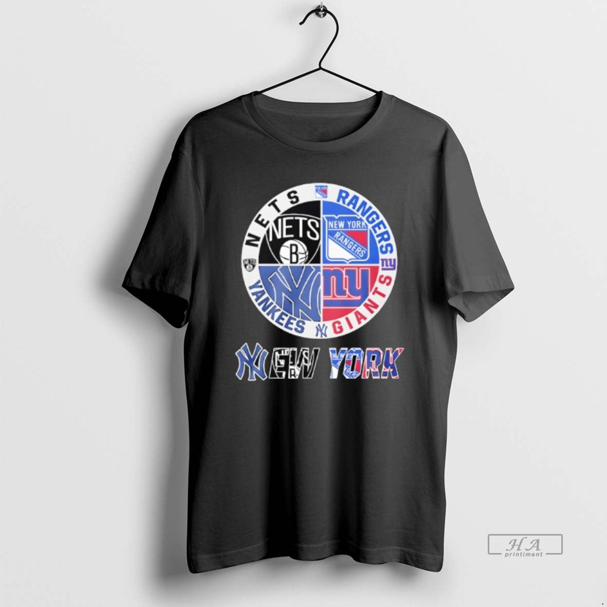 Official New York Giants New York Yankees York Nets New York Rangers Mashup Logo T-Shirts