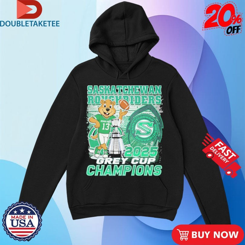 Official Saskatchewan Roughriders 2025 Grey Cup Champions Trophies Mascot Shirts Unisex , , , Long Sleeve Tee