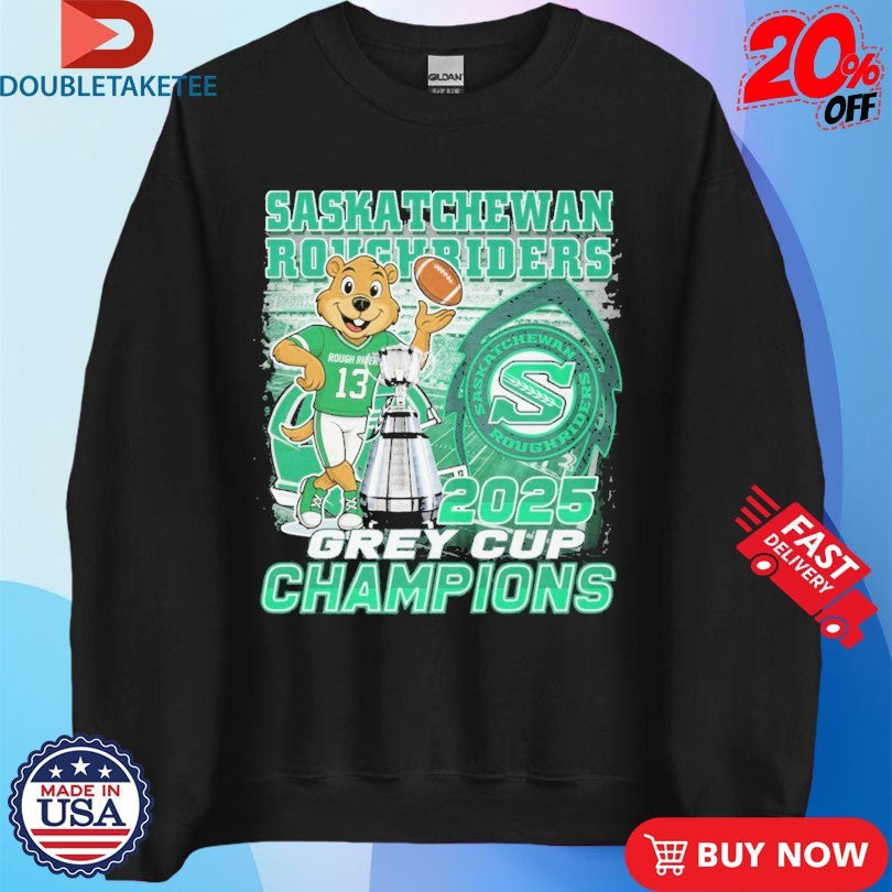 Official Saskatchewan Roughriders 2025 Grey Cup Champions Trophies Mascot Shirts Unisex , , , Long Sleeve Tee