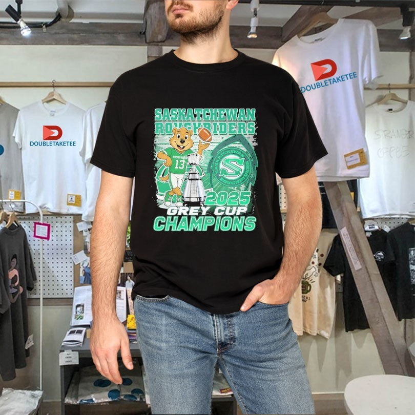Official Saskatchewan Roughriders 2025 Grey Cup Champions Trophies Mascot Shirts Unisex , , , Long Sleeve Tee