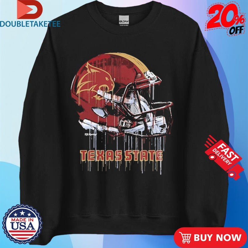Official Texas State Bobcats Dripping Football Helmet Shirts Unisex , , , Long Sleeve Tee