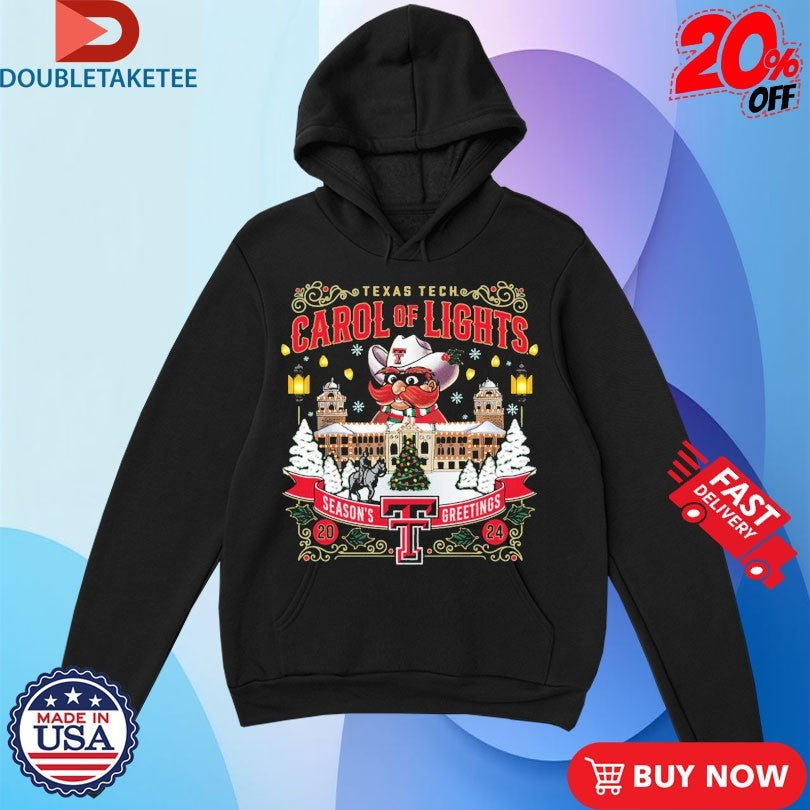 Official Texas Tech Red Raiders Carol Of Lights Season’s Greetings 2024 Mascot Christmas Shirts