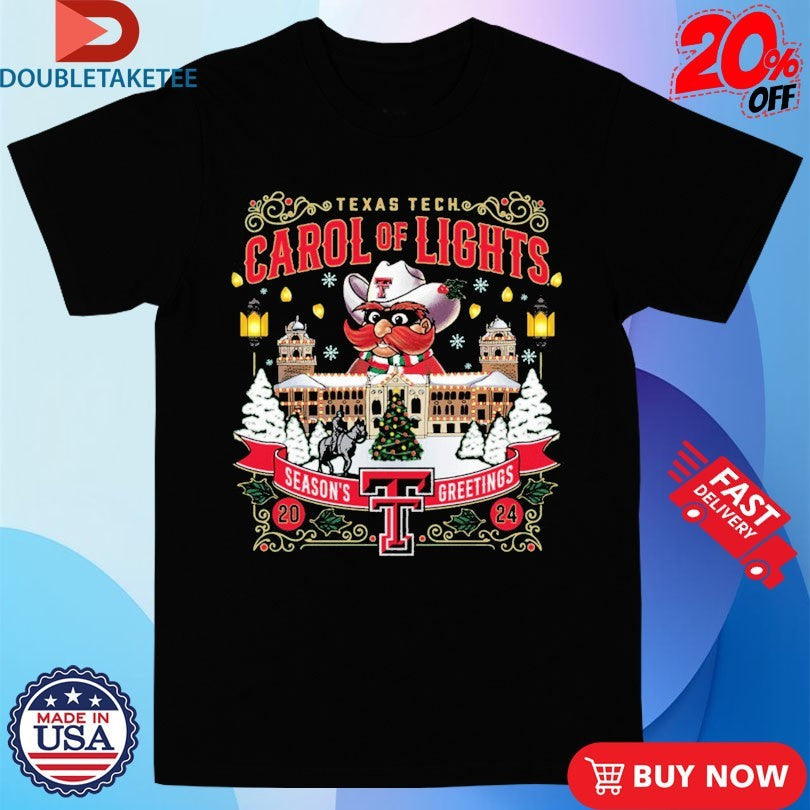 Official Texas Tech Red Raiders Carol Of Lights Season’s Greetings 2024 Mascot Christmas Shirts