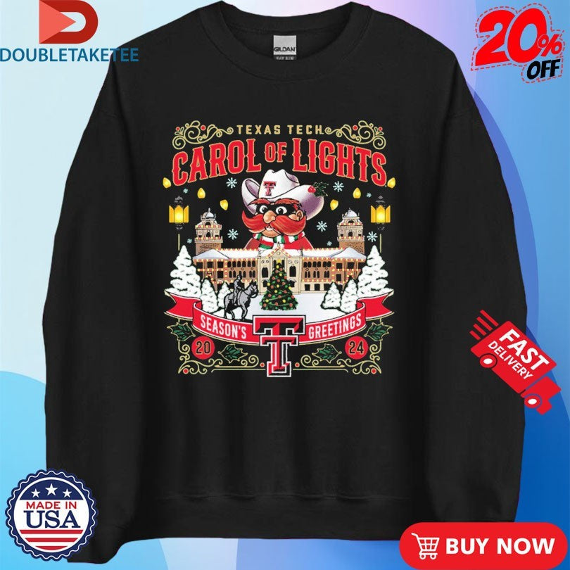 Official Texas Tech Red Raiders Carol Of Lights Season’s Greetings 2024 Mascot Christmas Shirts