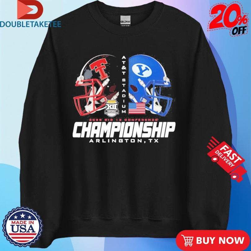 Official Texas Tech Red Raiders Vs BYU Cougars 2025 Big 12 Conference Championship Arlington TX Face Off Helmet Shirts