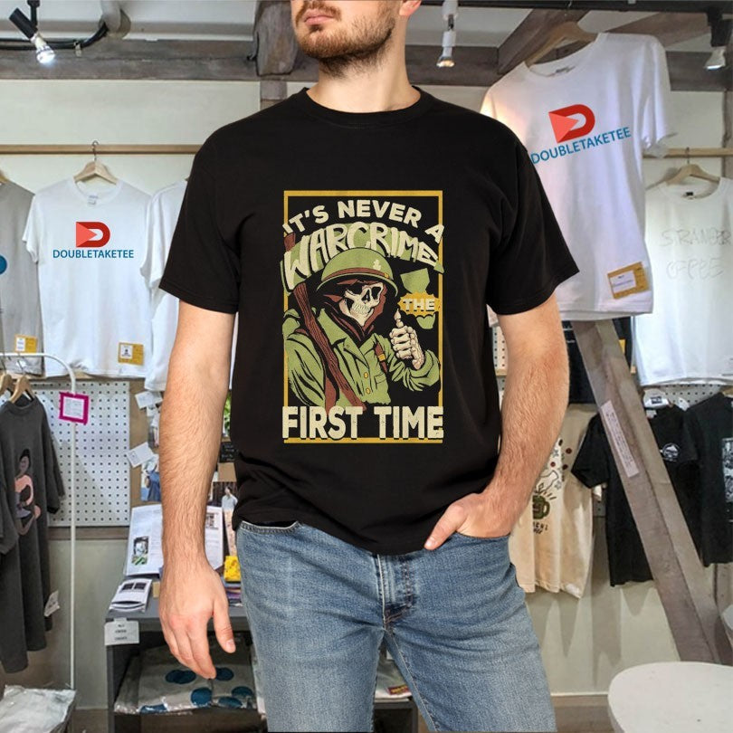 Official The Fat Electrician It’s Never A War Crime The First Time Skeleton Shirts Unisex , , , Long Sleeve Tee