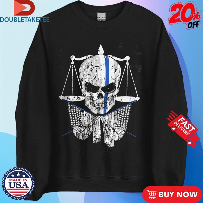 Official Thin Blue Line Skull American Made Shirts Unisex , , , Long Sleeve Tee