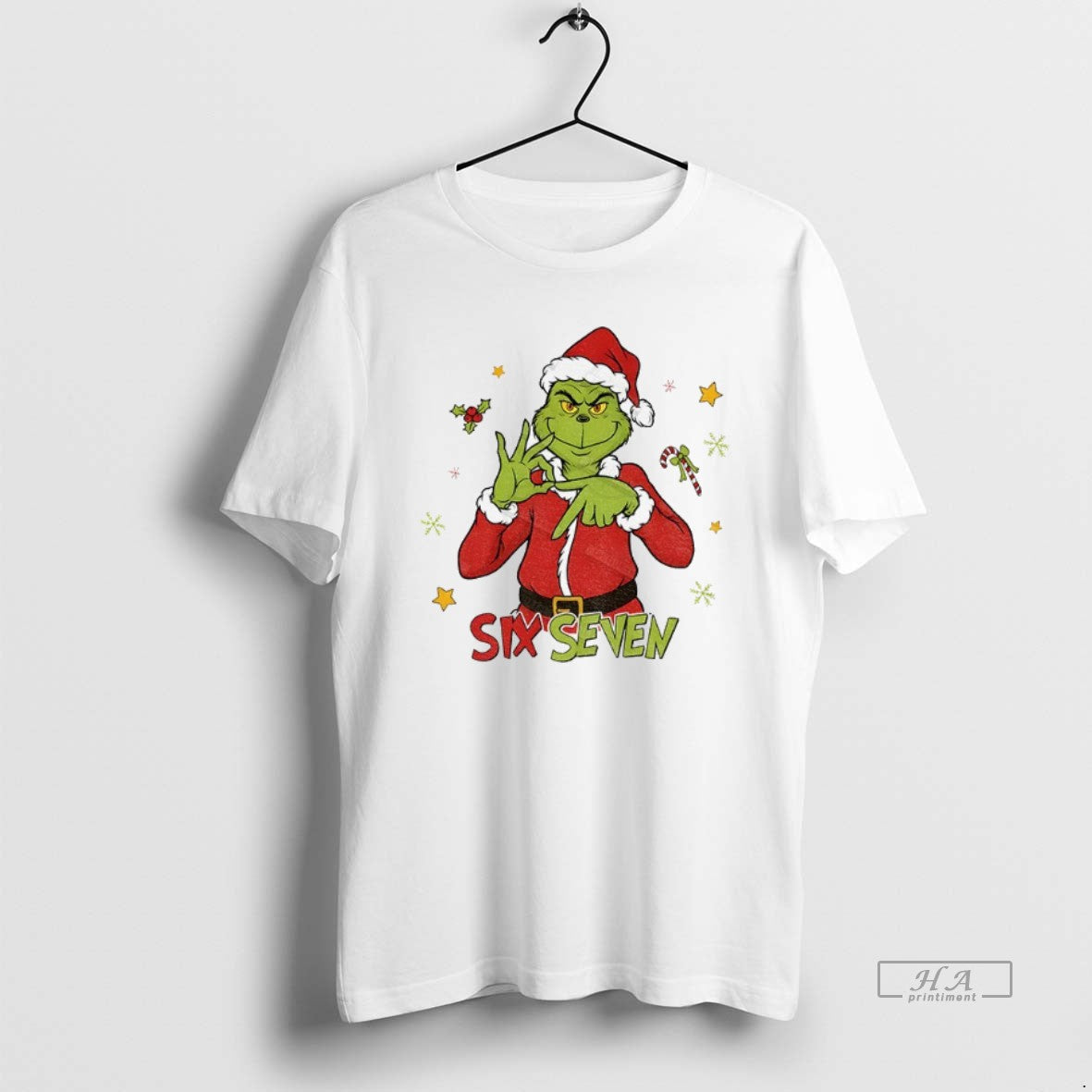 Official Trendy Grinch Santa Hat Six Seven Meme Christmas 2025 Unisex , , , Long Sleeve Tee