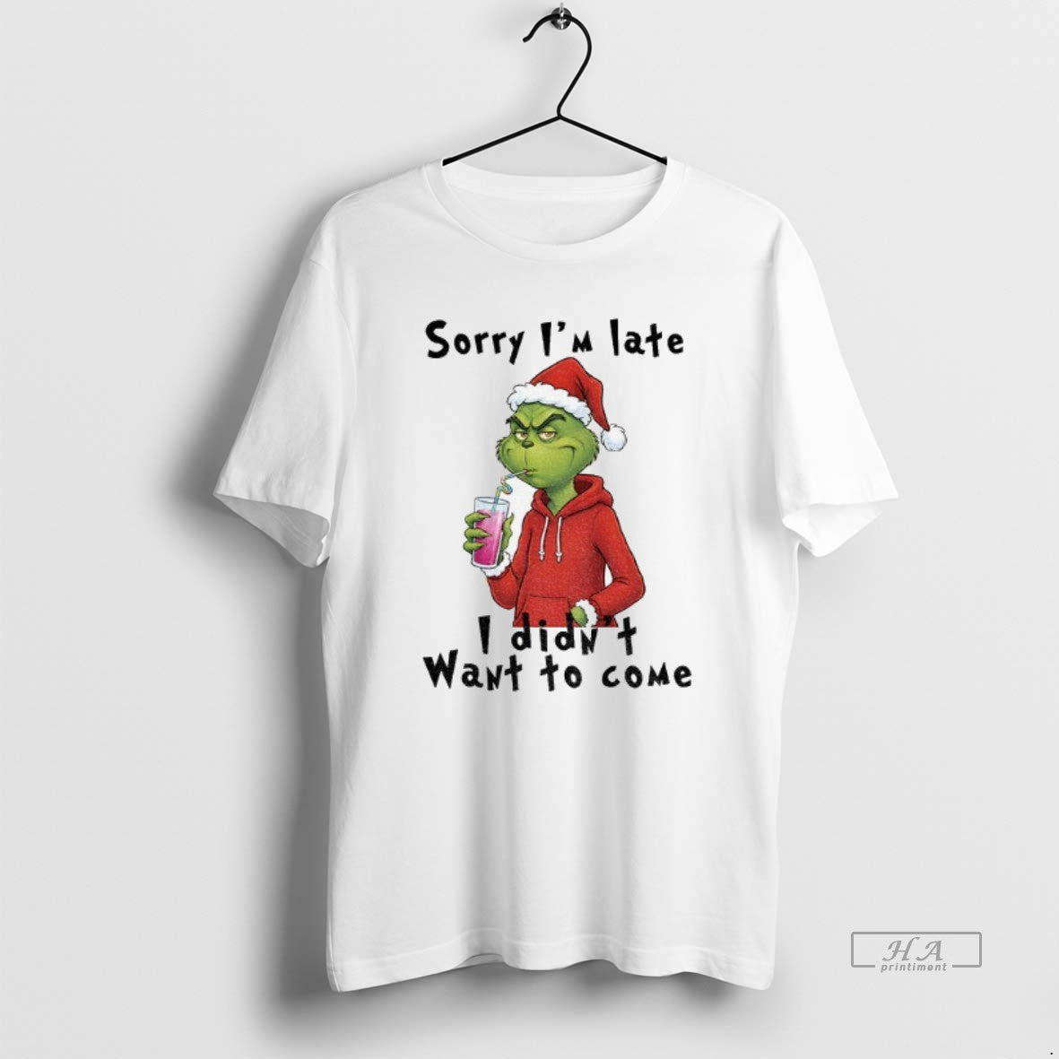 Official Trendy Grinch Santa Hat Sorry Im Late I Didnt Want To Some Unisex , , , Long Sleeve Tee