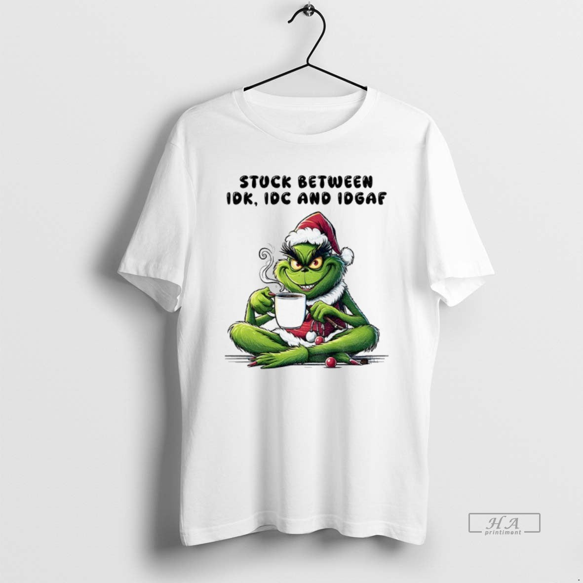 Official Trendy Grinch Santa Hat Stuck Between Idk Idc And Idgaf Christmas Unisex , , , Long Sleeve Tee
