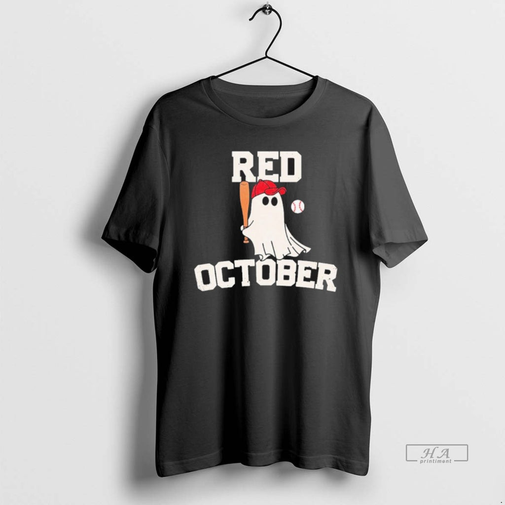 Official Trendy Red October Halloween Ghost Playing Baseball