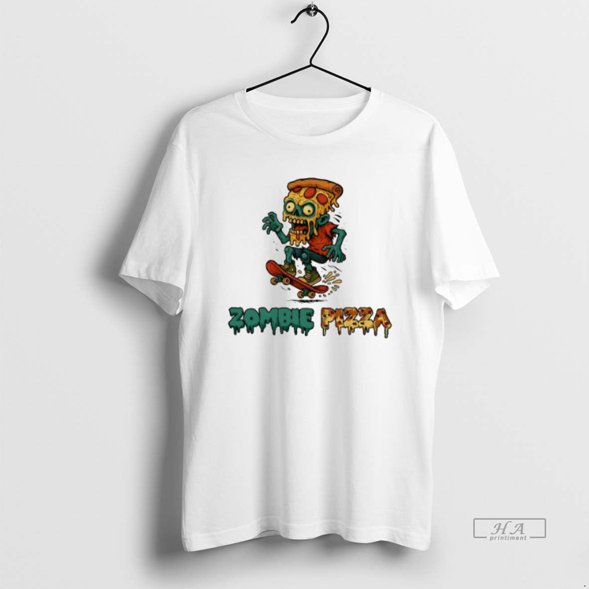 Official Trendy Zombie Pizza Skateboard Halloween Cartoon Unisex , , , Long Sleeve Tee