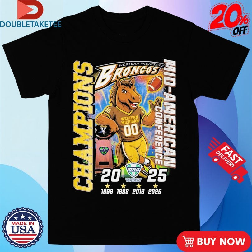 Official Western Michigan Broncos Mid American Conference Champions 2025 Mascot Trophy Shirts