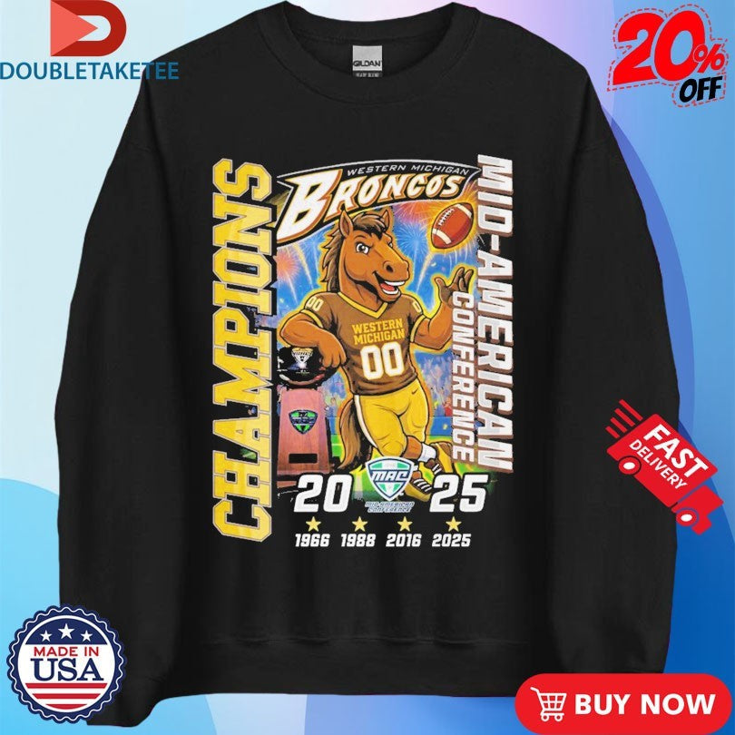 Official Western Michigan Broncos Mid American Conference Champions 2025 Mascot Trophy Shirts