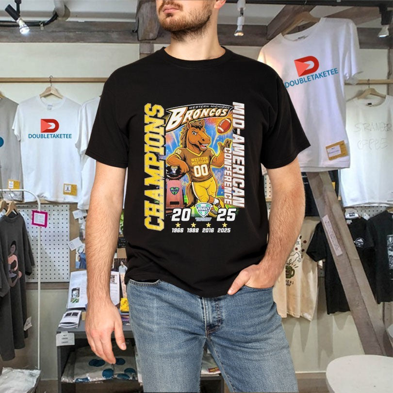 Official Western Michigan Broncos Mid American Conference Champions 2025 Mascot Trophy Shirts