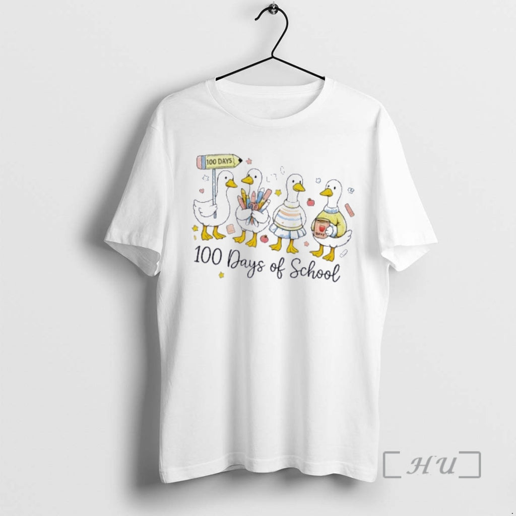 Officials 100 Days Of School Ducks Cute Goose Teacher 100th Day Premium T Shirts Sweater