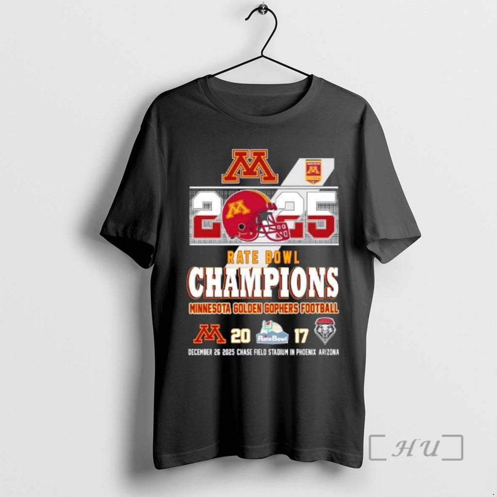 Officials 2025 Rate Bowl Champions Minnesota Golden Gophers Football Chase Field Stadium Premium T Shirts