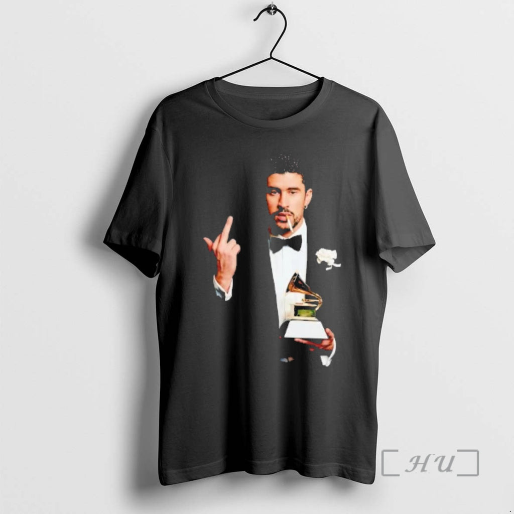 Officials Bad Bunny 2026 Grammy Trophy Middle Finger Smoking Tee