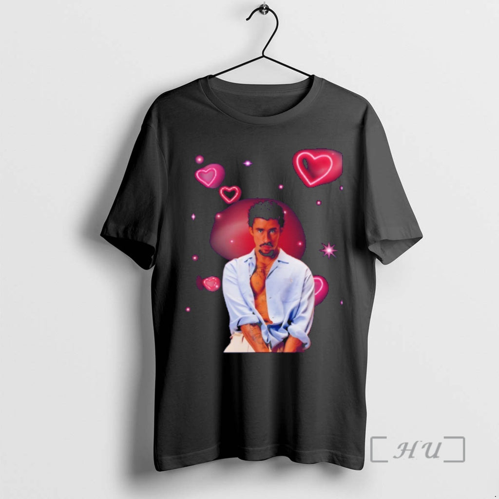 Officials Bad Bunny Benito Portrait Romantic Pink Hearts Graphic