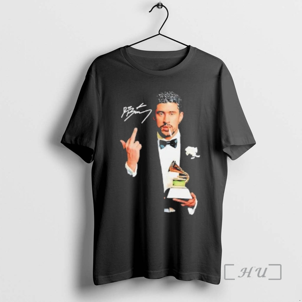 Officials Bad Bunny Smoking And Middle Finger Holding Grammy Trophy 2026 Premium T Shirts Sweater
