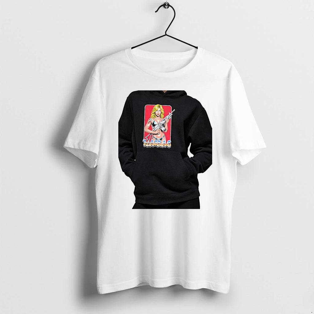 Officials Blonde Woman Holding Machine Gun Maniac Premium T Shirt