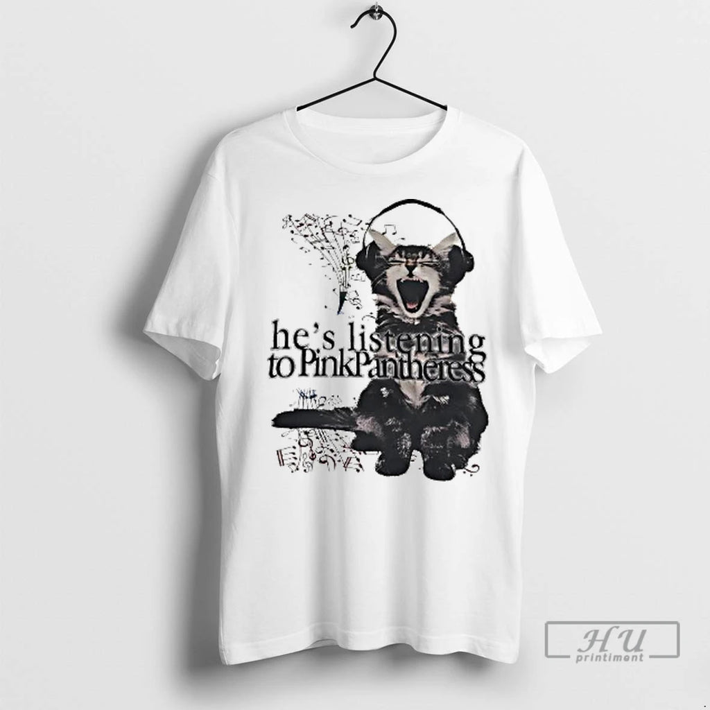 Officials Cat Hes Listening To Pinkpantheress Music Ladies T Shirt