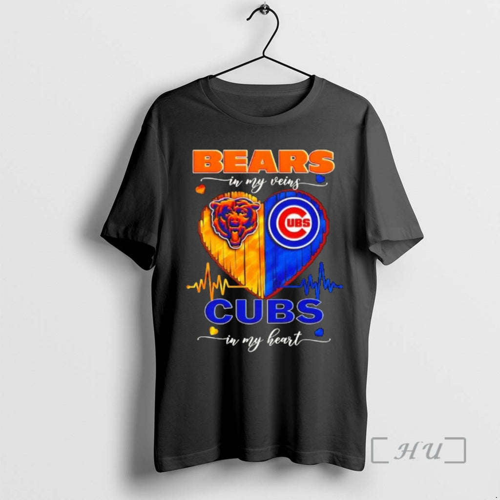 Officials Chicago Sports Bears In My Veins Cubs In My Heart Premium T Shirts Sweater
