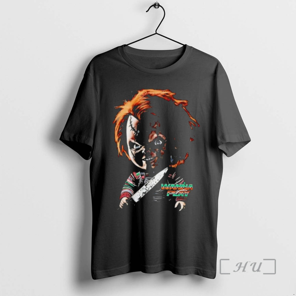 Officials Chucky Wanna Play Horror Movie Character Holding Knife Graphic