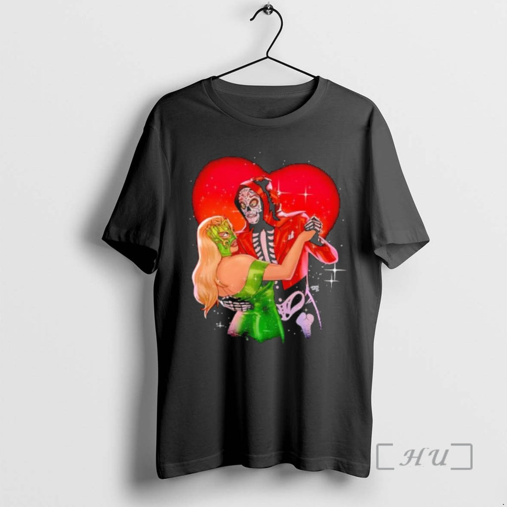 Officials Contrallave X Spiderdave 2025 Skeleton And Masked Woman Dancing Love Premium T Shirts Sweater