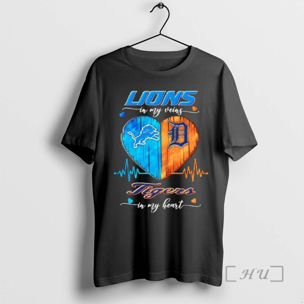 Officials Detroit Sports Lions In My Veins Tigers In My Heart Premium T Shirts Sweater