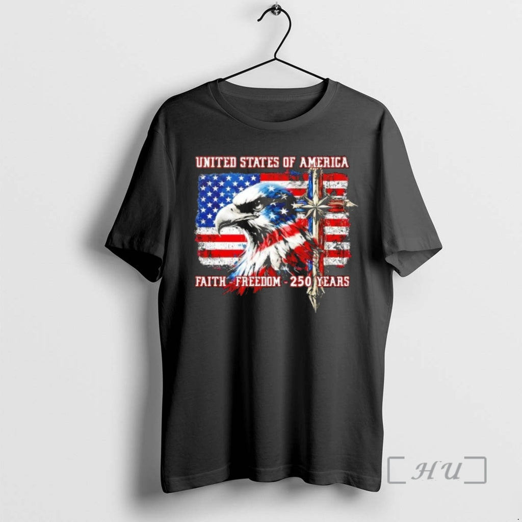 Officials Eagle And Cross United States Of America Faith Freedom 250 Years Premium T Shirts