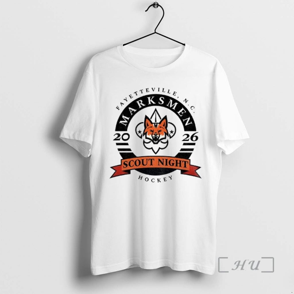 Officials Fayetteville Marksmen 2026 Scout Night Hockey Logo
