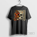 Officials Funny Skull Checkered Skeleton Floral Spooky Season Halloween T Shirt s