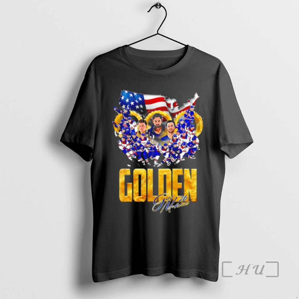 Officials Golden Gold 26 Medalists Usa Mens Olympic Hockey Gold Champions Logo Premium T Shirts
