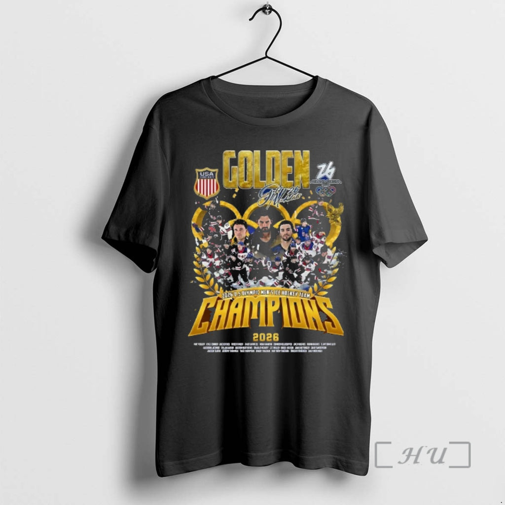 Officials Golden Gold Medalists 2026 Us Olympic Mens Ice Hockey Team Champions Premium T Shirts