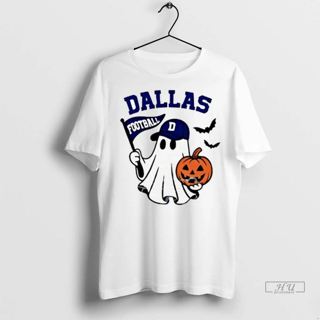 Officials Halloween Ghost Dallas Cowboys Football Flag Pumpkin Ladies T Shirts