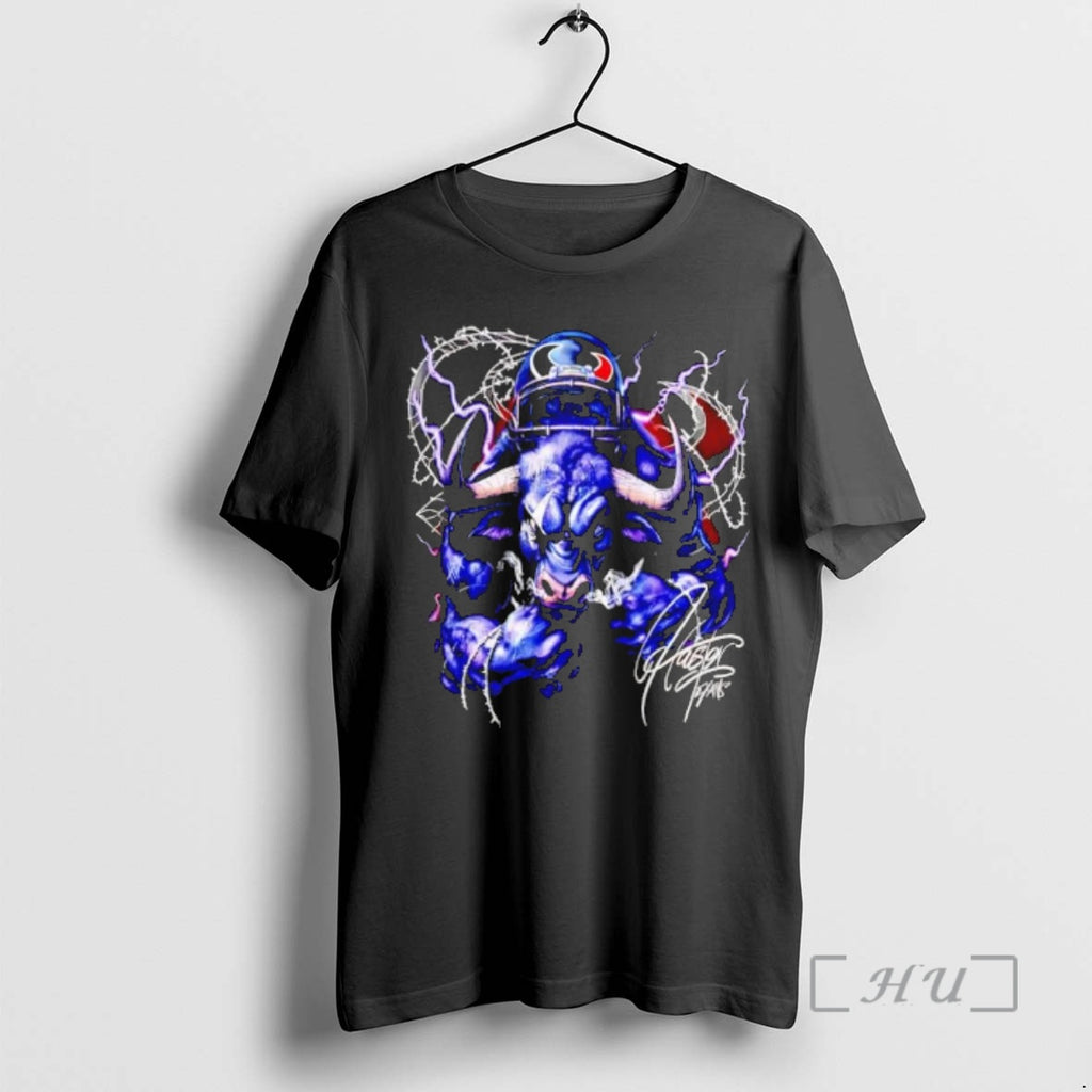 Officials Houston Texans Angry Bull Football Helmet Barbed Wire Graphic