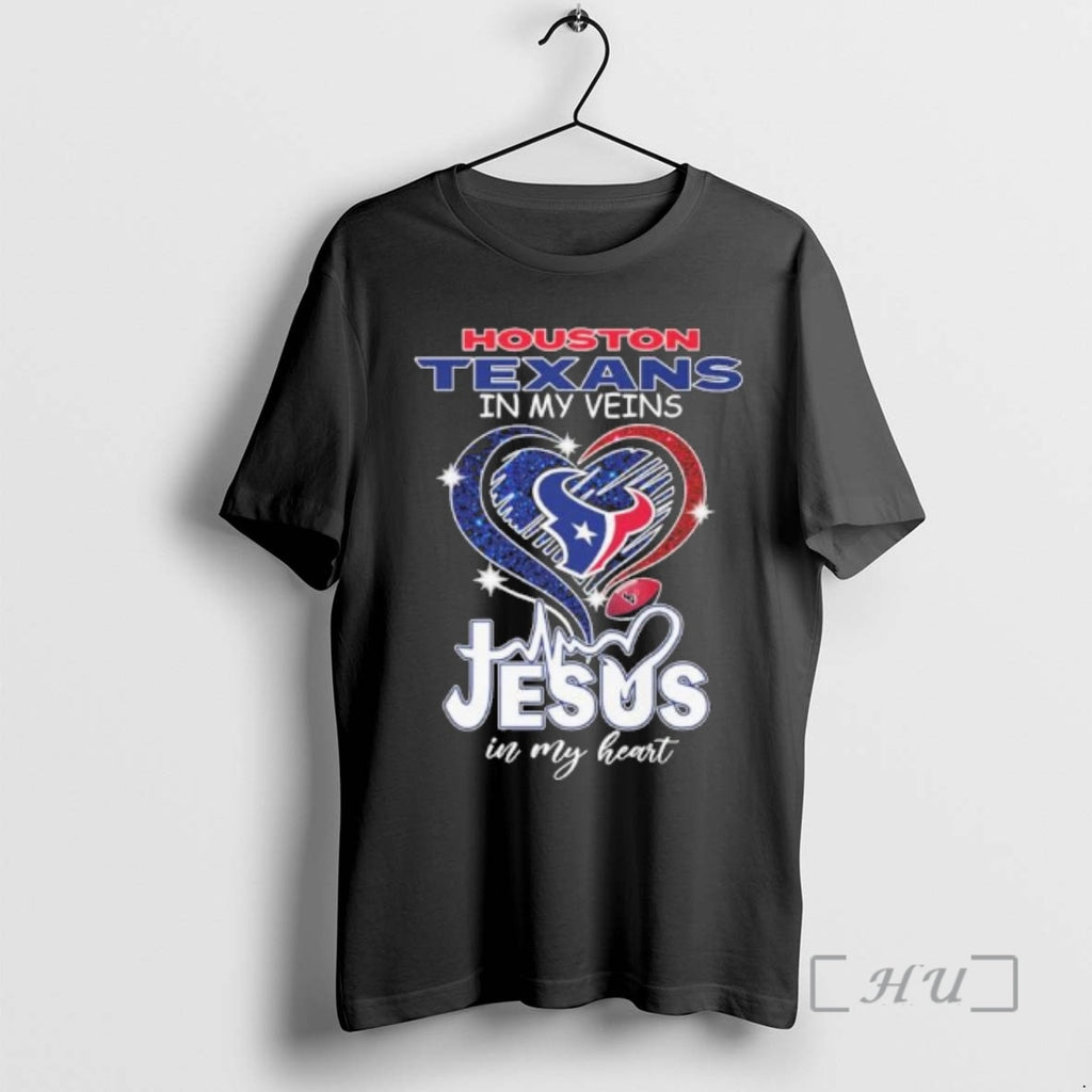 Officials Houston Texans In My Veins Jesus In My Heart 2026 Playoffs Premium T Shirts