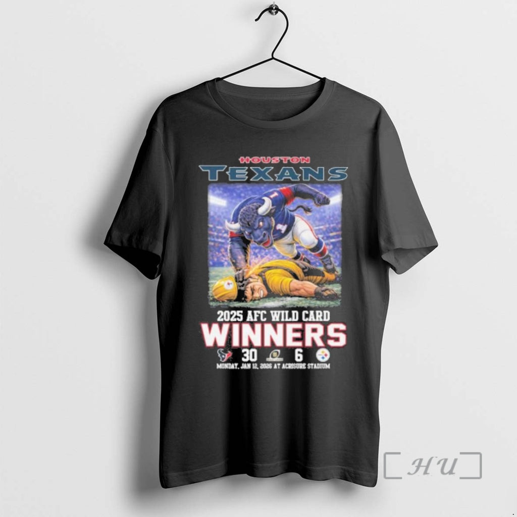 Officials Houston Texas Mascot Beat Steelers 2026 Afc Wild Card Winners Score Premium T Shirts