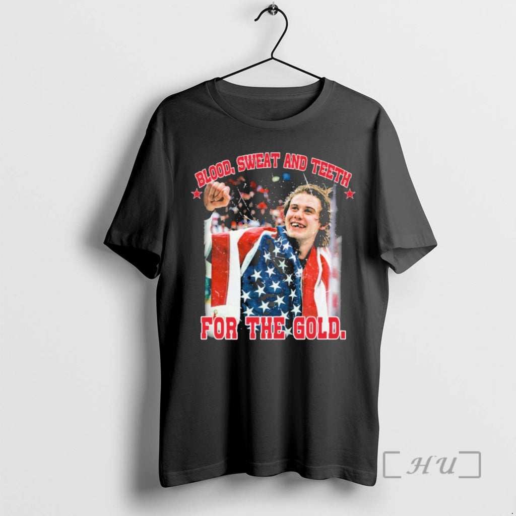Officials Jack Hughes Blood Sweat And Teeth For The Gold Usa Hockey Premium T Shirts