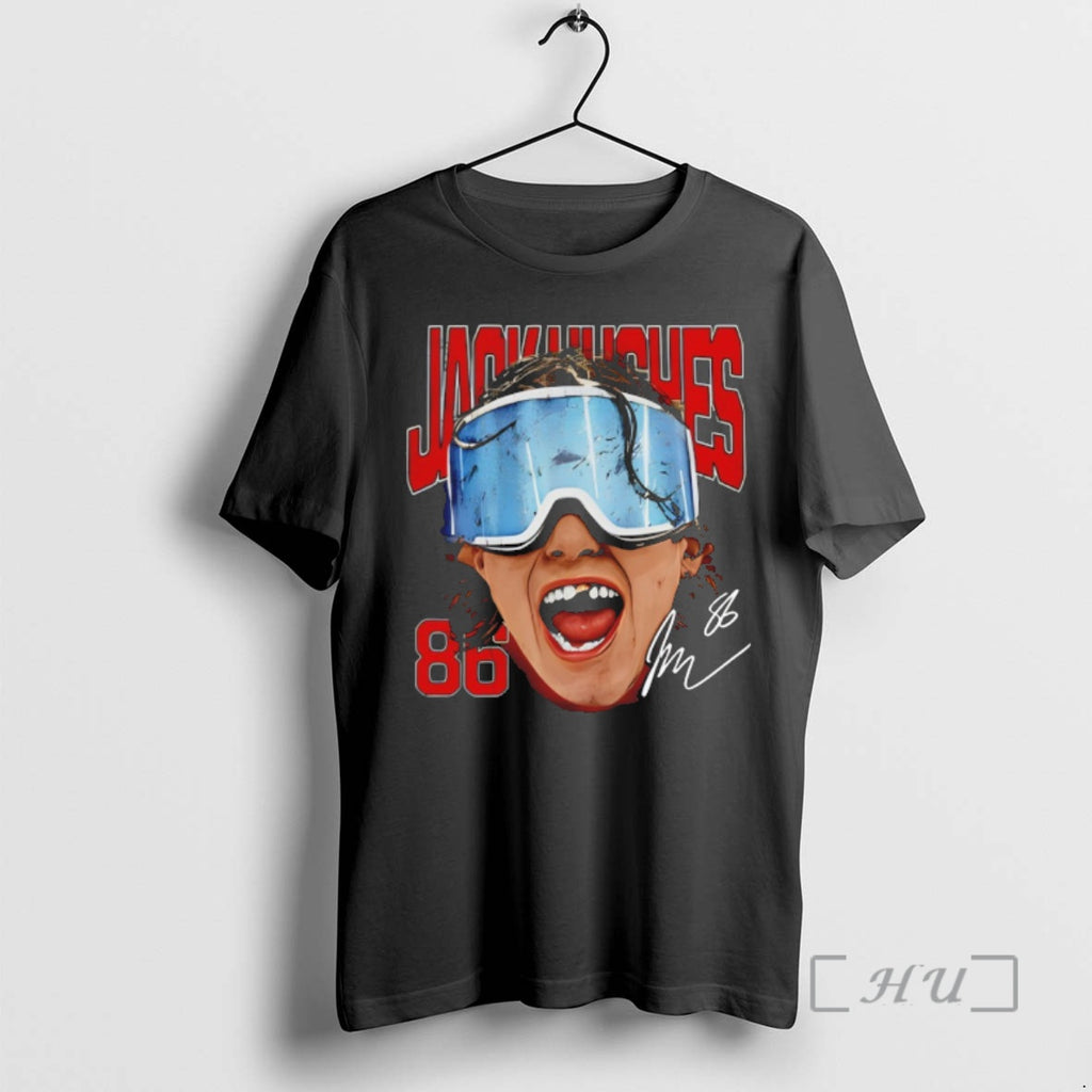 Officials Jack Hughes New Jersey Goggles Usa Hockey Olympic 2026 Signature Premium T Shirts Sweater