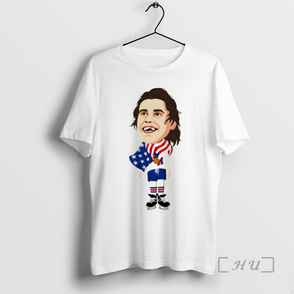 Officials Jack Hughes Cartoon Usa Hockey Gold Medal Olympic 2026 American Flag Premium T Shirts