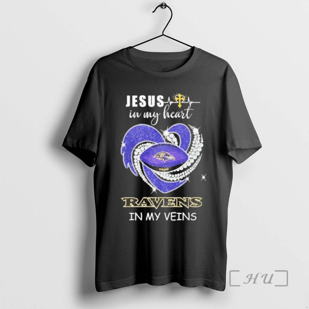 Officials Jesus In My Heart Baltimore Ravens In My Veins Logo Team Premium T Shirts