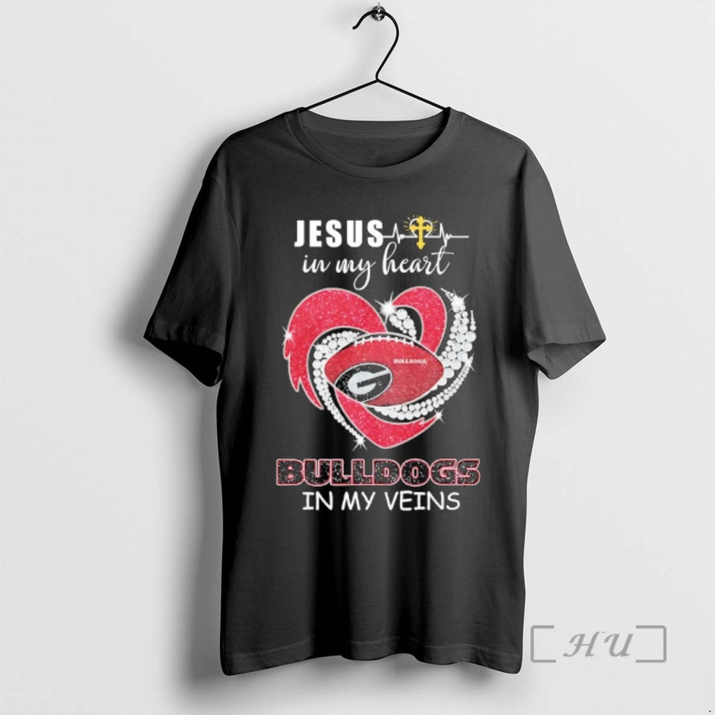 Officials Jesus In My Heart Georgia Bulldogs In My Veins Logo Team Premium T Shirts