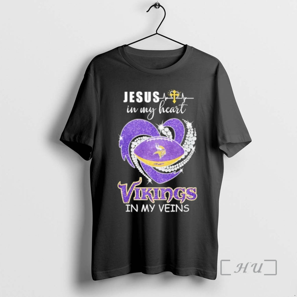 Officials Jesus In My Heart Minnesota Vikings In My Veins Logo Team Premium T Shirts