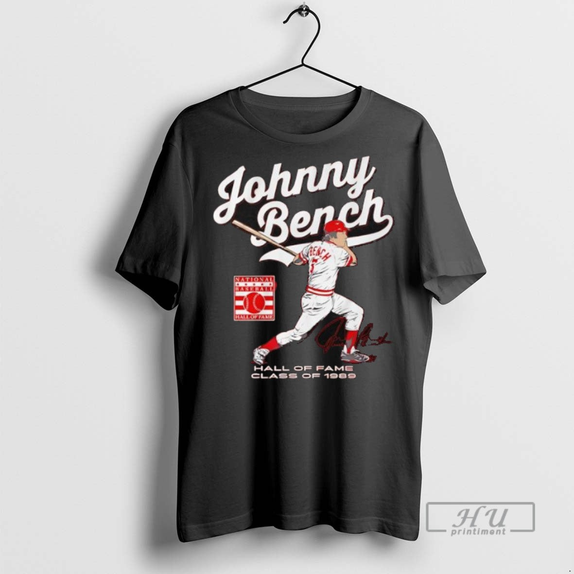 Officials Johnny Bench Hall Of Fame Class Of 1989 Signature Graphic T Shirt s