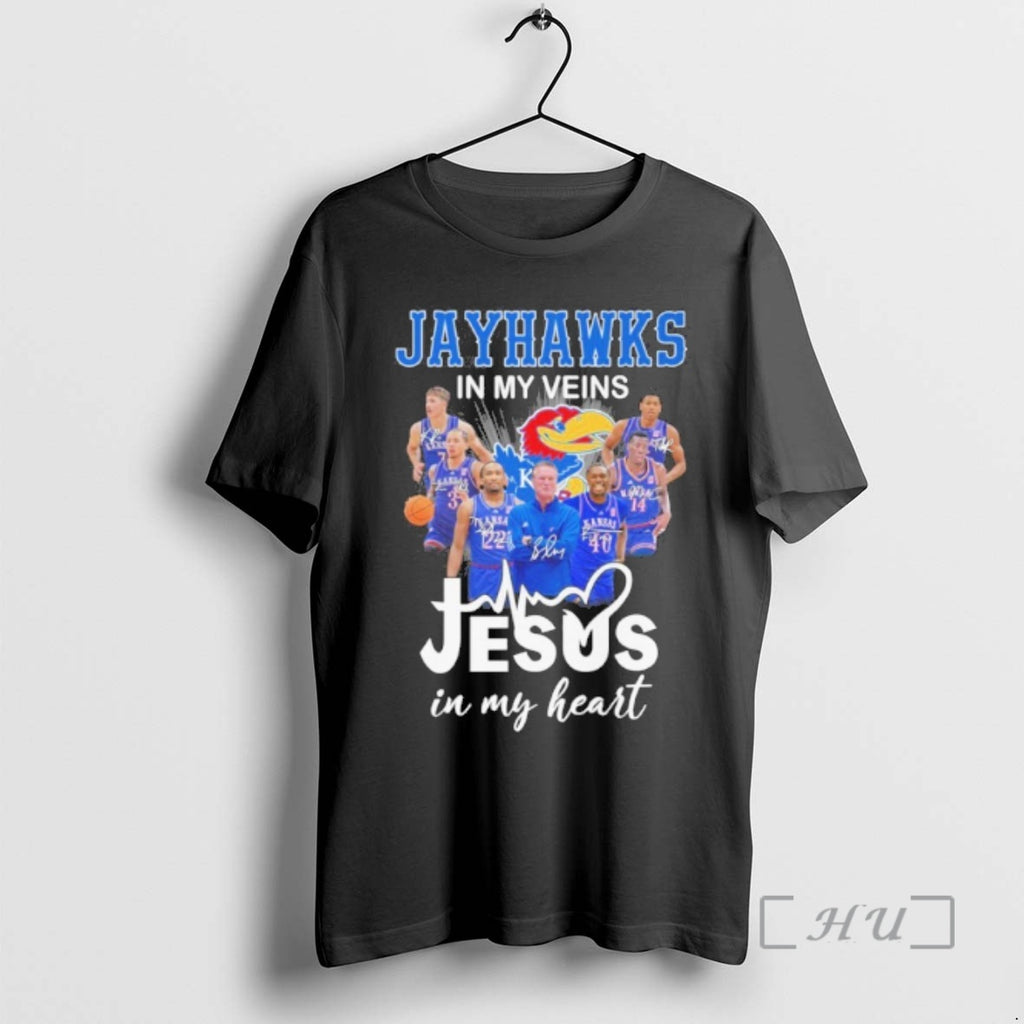 Officials Kansas Jayhawks Basketball In My Veins Jesus In My Heart Premium T Shirts Sweater