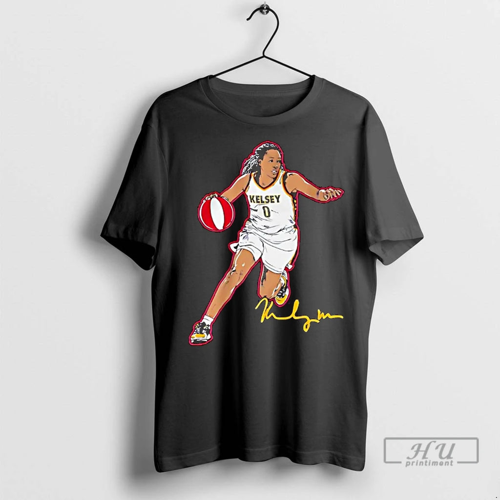 Officials Kelsey Mitchell Dribbling Pose Signature Indiana Fever T Shirts