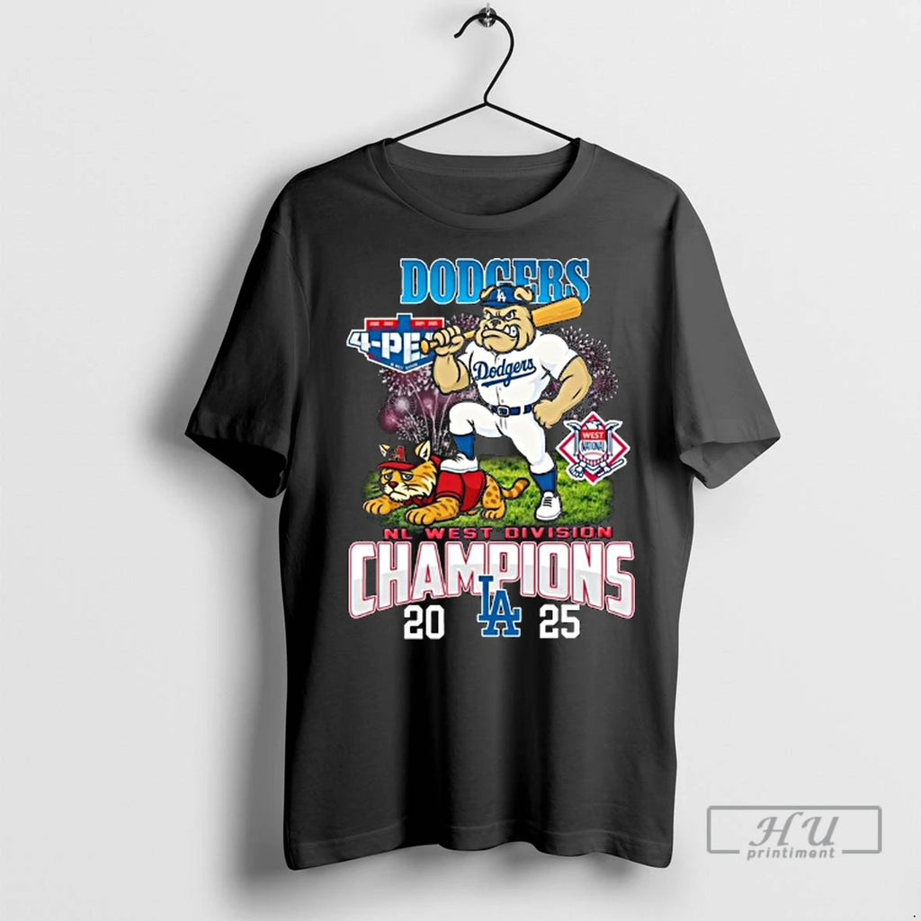 Officials Los Angeles Dodgers 2025 Nl West Division Champions 4 Peat Mascot Fireworks Long Sleve